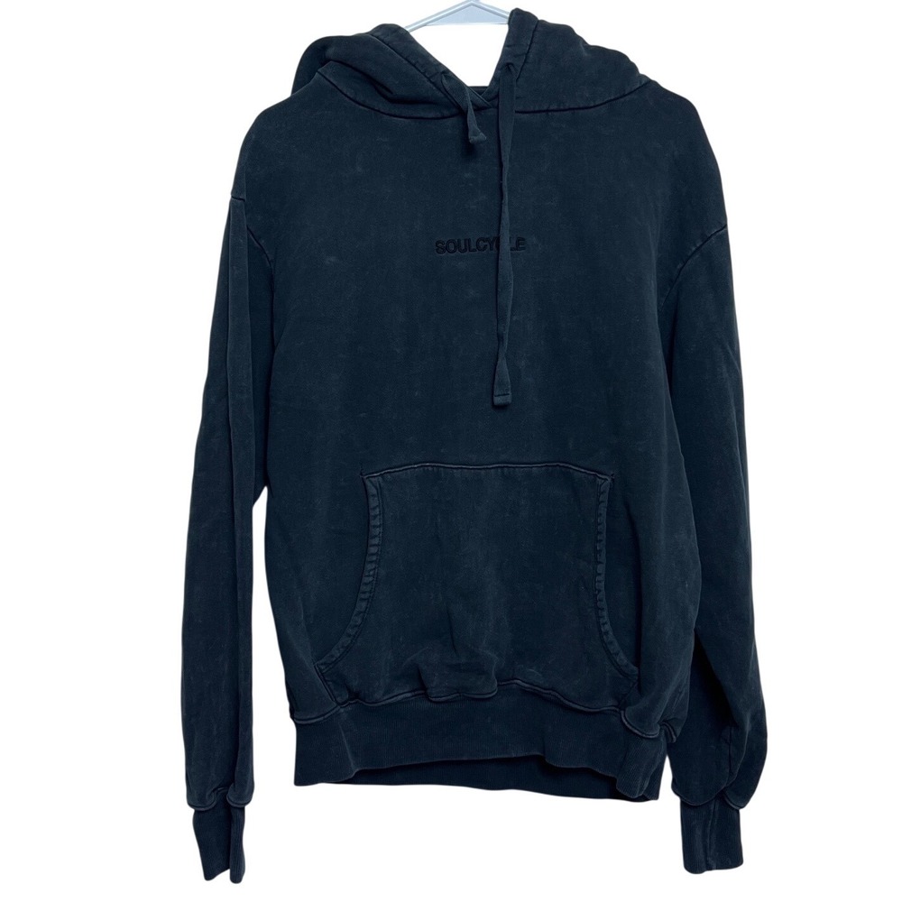 SoulCycle Men Small Vintage Wash Cotton Hoodie Charcoal Black USA Distressed Y2K